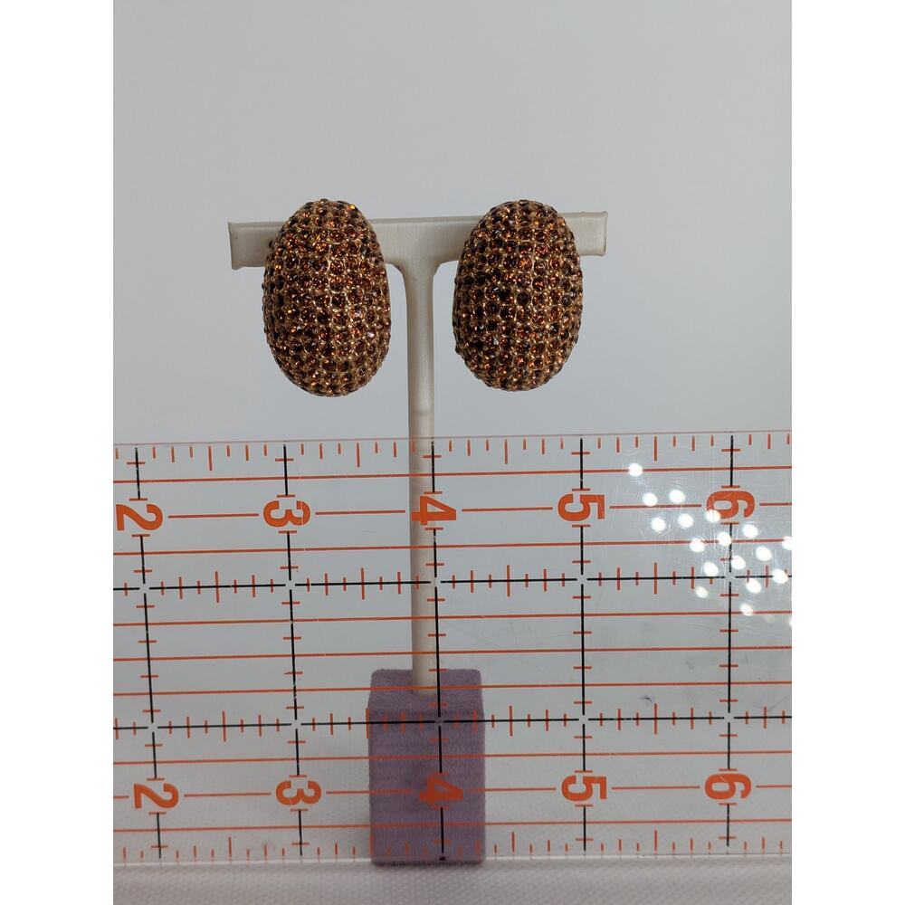Ciner Vintage Dome Pave Rhinestone Crystal Chocolate Brown Clip Earrings Large - Picture 10 of 10